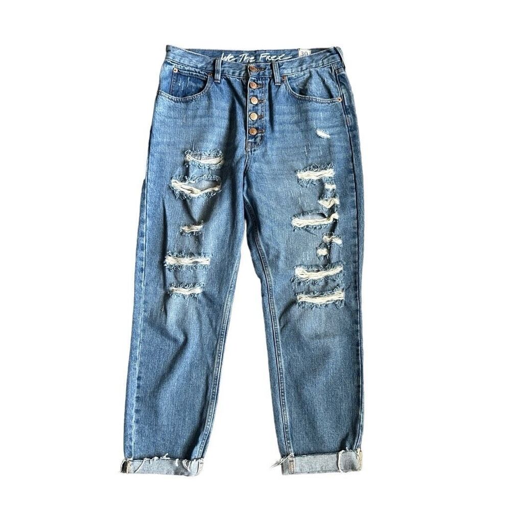 We the free distressed high rise mom jeans